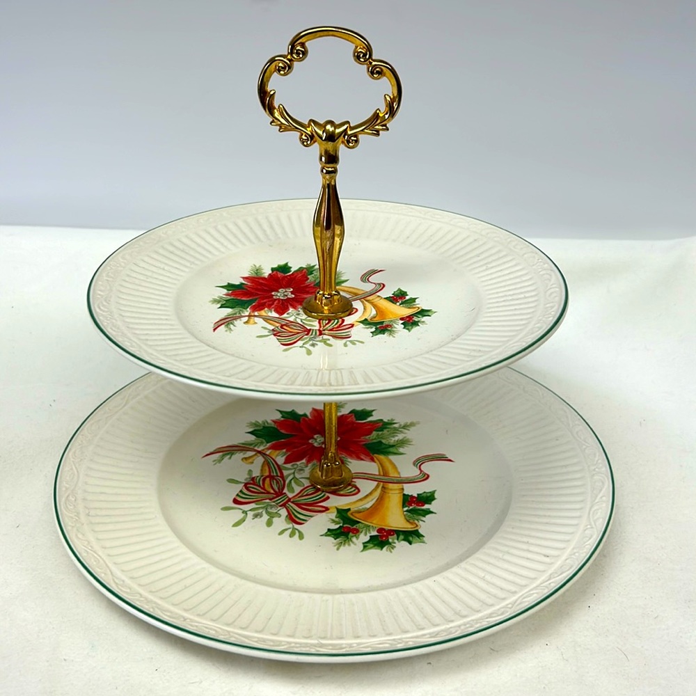 Vintage 2 tier serving tray by Mikasa in the Italian Holiday pattern